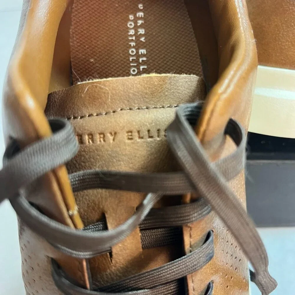 Perry Ellis Court Sport II Sneaker Perforated Cognac Brown Men's 7
